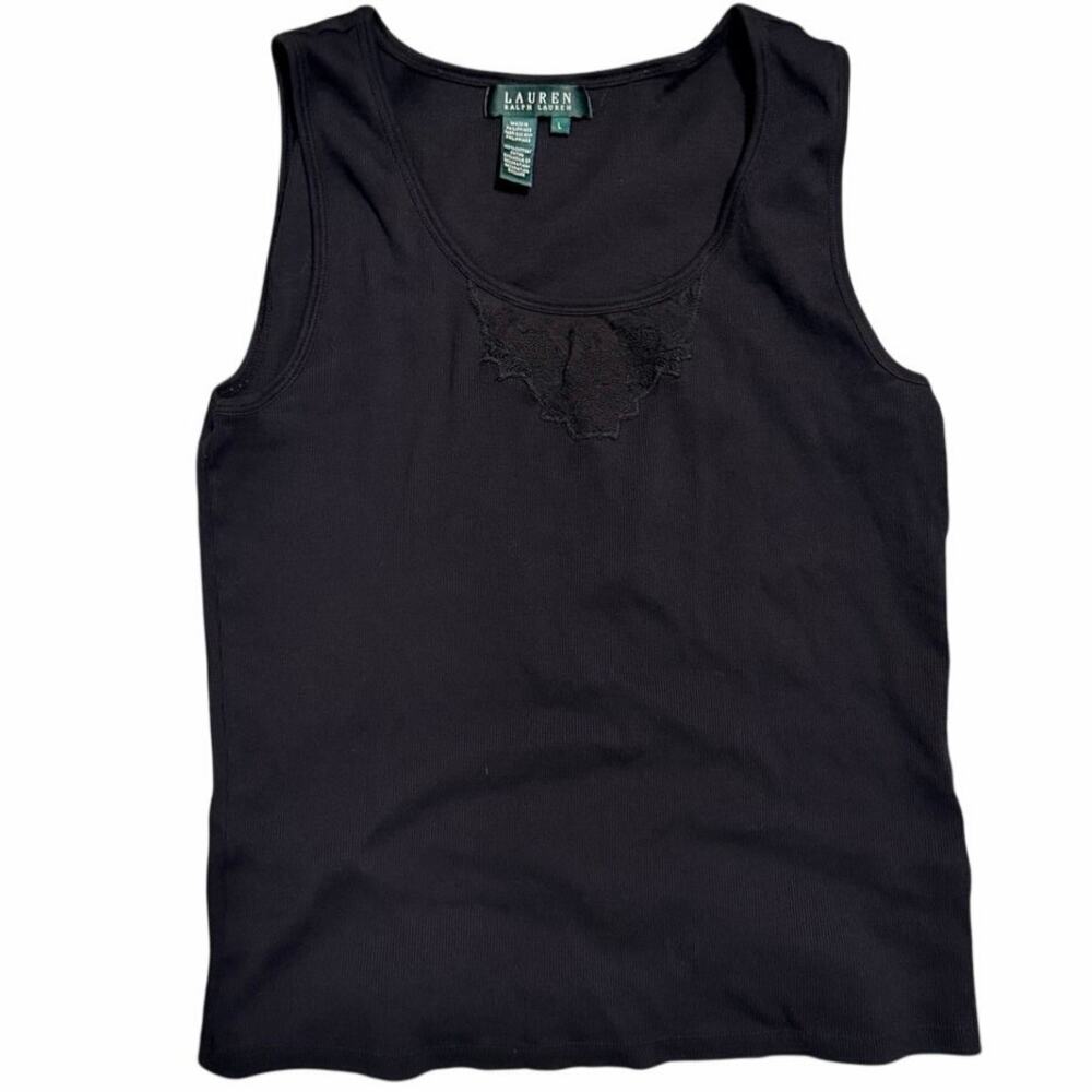 Lauren Ralph Lauren Black Ribbed Lace Tank Top – L